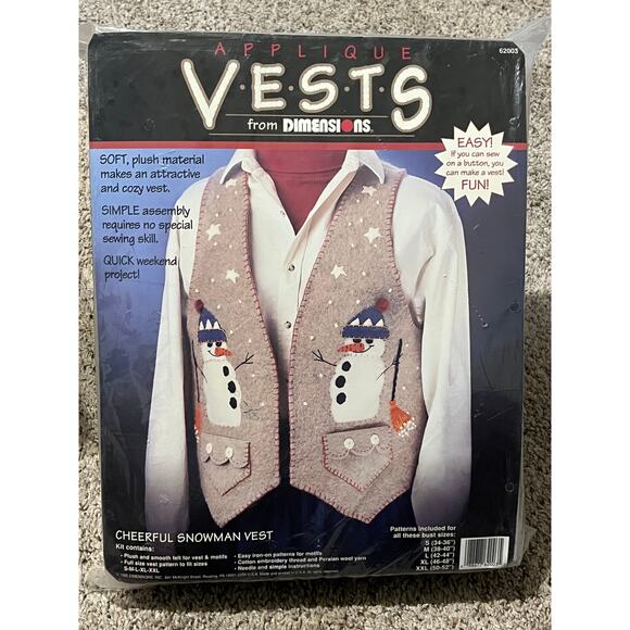 Dimensions Cheerful Snowman VESTS 62003 Chest 34" - 52" S-XXL Vtg Christmas - Picture 1 of 8